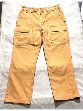 Mens Tan Cargo Pants With Multiple Pockets Durable Cotton Blend 38" Waist Straig